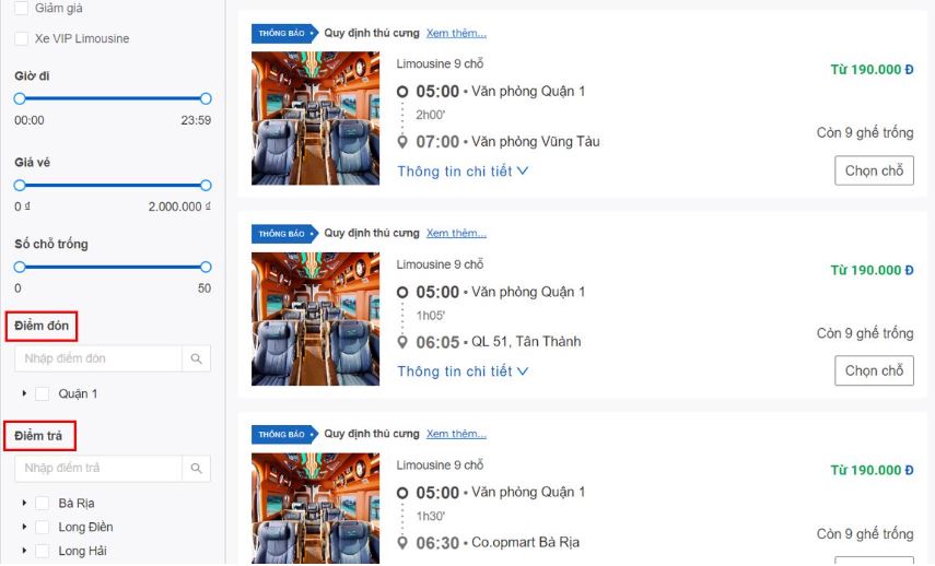 Đặt vé trực tiếp tại văn phòng của Vie Limo