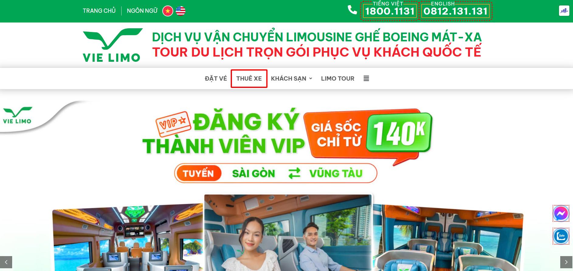 Truy cập vào trang Thuê xe của Vie Limo